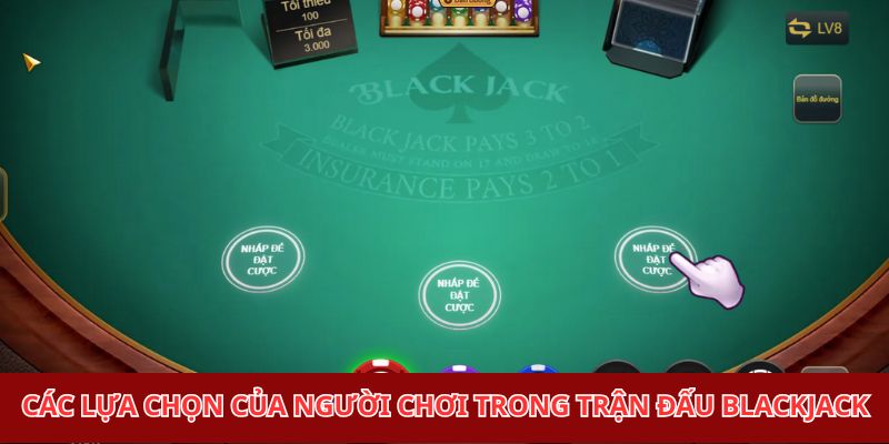 Các lựa chọn của người chơi trong trận đấu blackjack