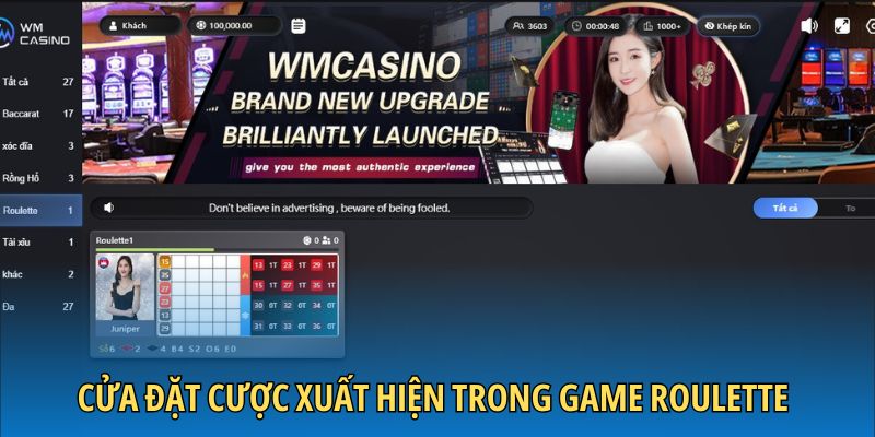 Cửa đặt cược xuất hiện trong game roulette