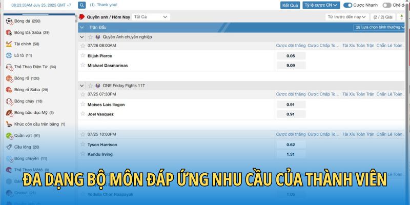 Đa dạng bộ môn đáp ứng nhu cầu của thành viên