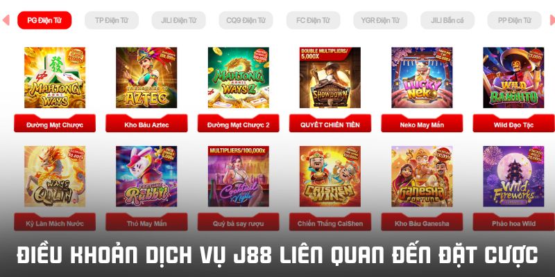 Nội dung điều khoản dịch vụ J88 liên quan đến đặt cược